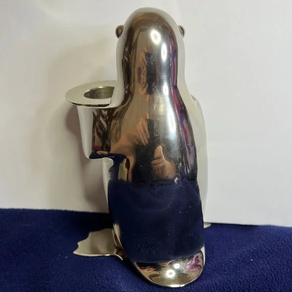 Vintage Restoration Hardware Penguin Candlestick With A Polished Silver Finish - Picture 4 of 10
